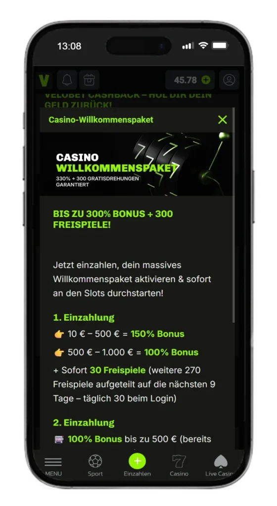 Casino Willkommensbonus bei Velobet