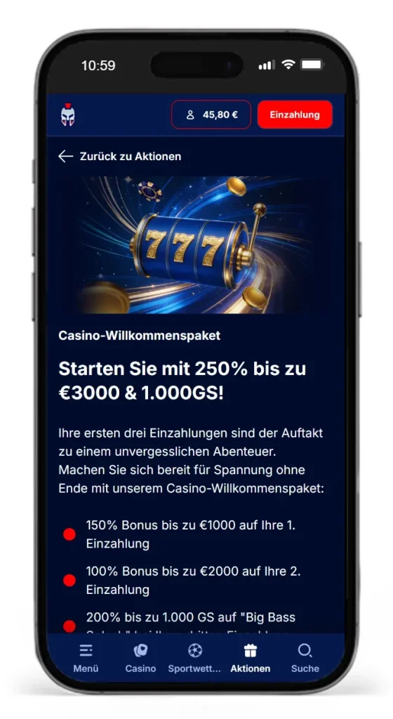 Casino Willkommenspaket im Gladiatorsbet Online Casino