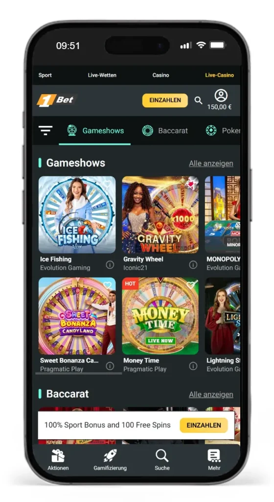 Einblick ins 1Bet Live Casino