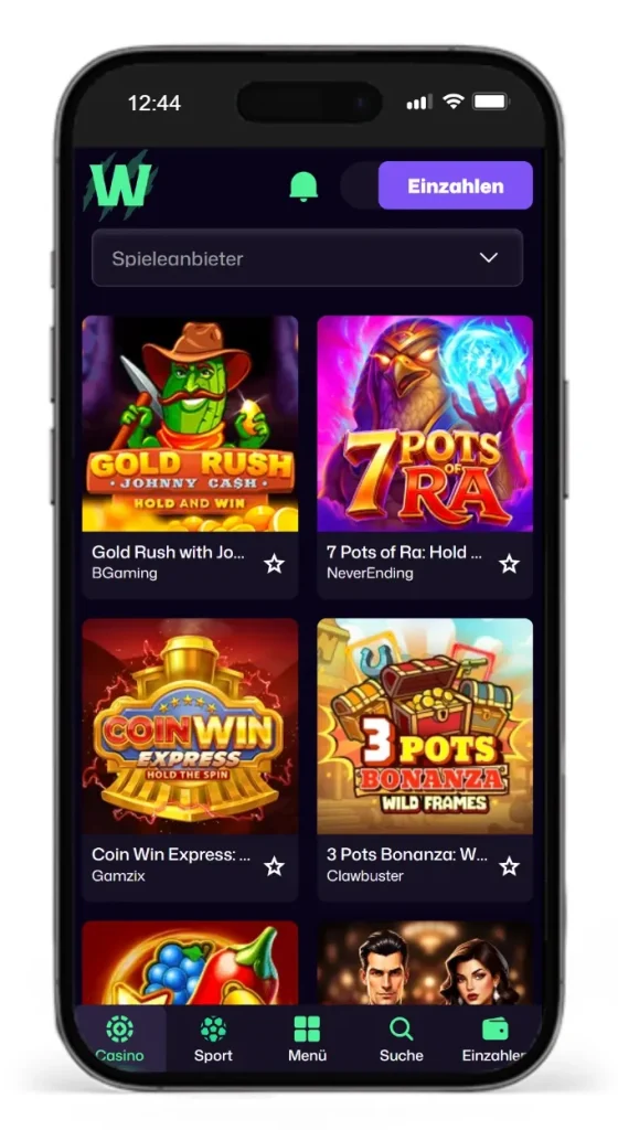 Auszug der Slotauswahl im Winbeast Online Casino